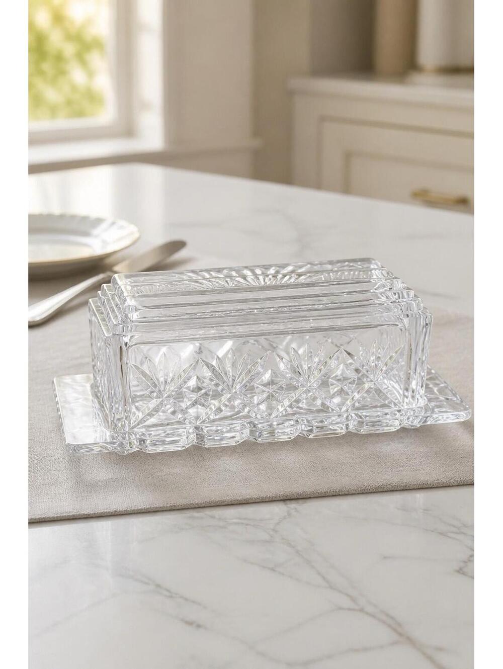 BeautifuL Heavy Crystal Butter Dish Tray Godinger Pineapple Etch Design VINTAGE